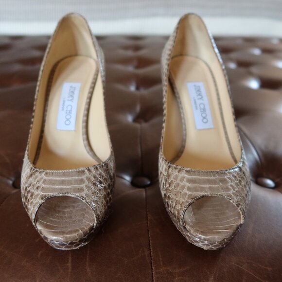 Jimmy Choo Shoes - $895 Jimmy Choo peep toe platform snakeskin pumps in grey/green 36 1/2 ITALY